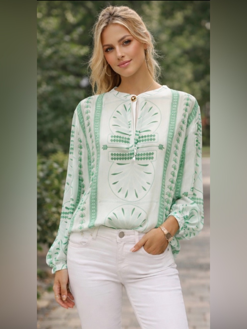 Emily McCarthy Lolli Top Royal Palm Green S NEW Boho Luxe Blouse